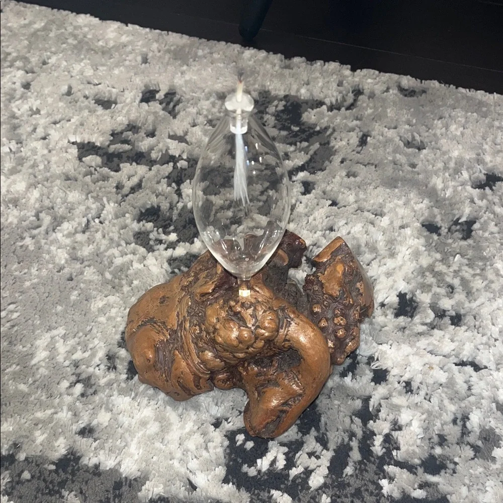 Vintage Unique Wooden Sculpture with Glass Accent Lamp